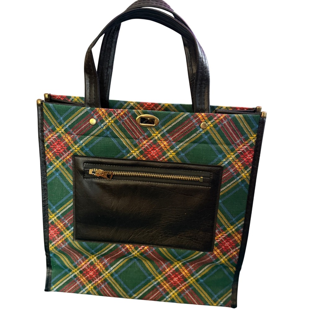 Vintage Kentex‎ Twin Pocket Bag 1960s–1970s USA Plaid Structured Tote Retro EUC